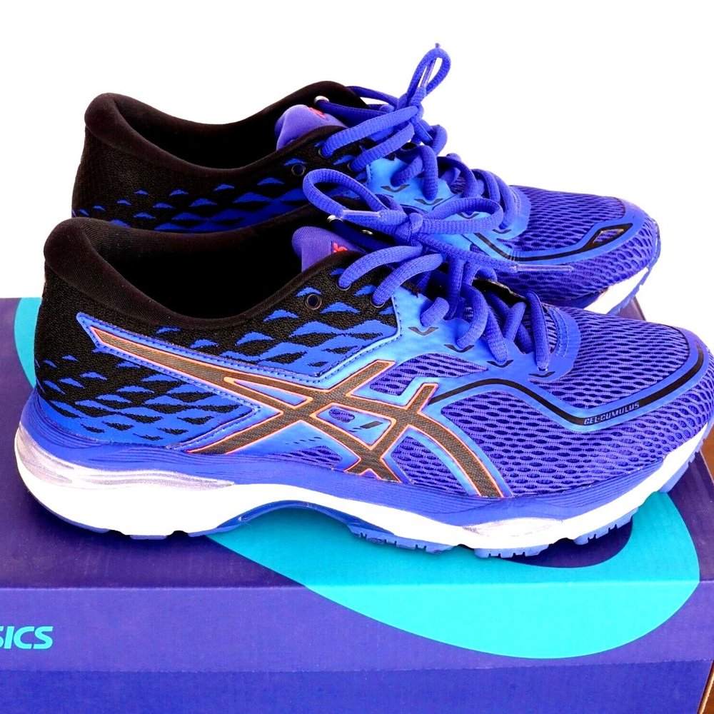 ASICS Women's GEL-CUMULUS 19 Running Shoes Blue Purple/Black/Flash Coral Size 8